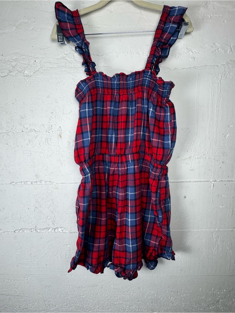 Aerie Flannel Plaid Romper In Chilly Red Blue pajama PJ Ruffled  Size M NWT - Picture 6 of 10